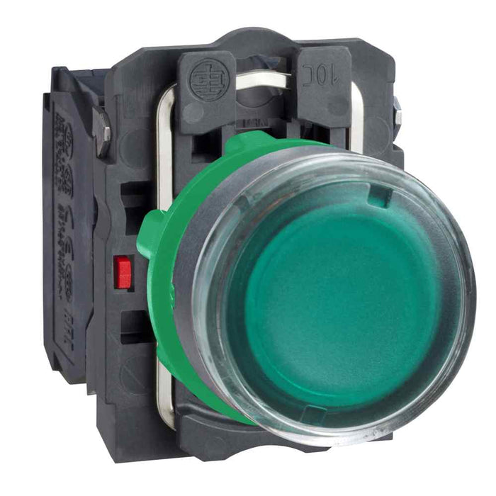 XB5 Pbutton Illum Flush Spring Ret 22mm Green 120VAC 1NO/NC