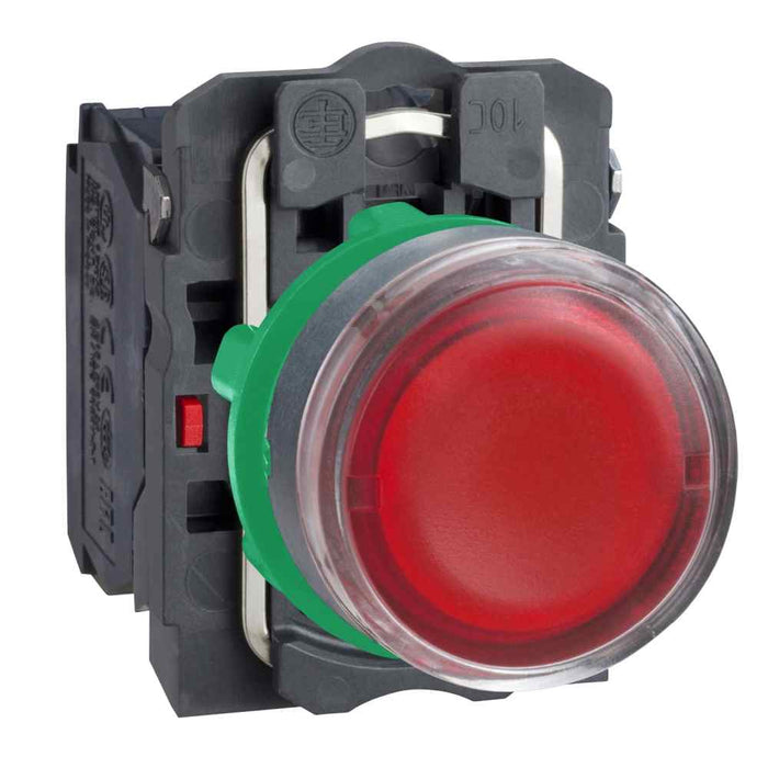 XB5 Pbutton Illum Flush Spr Ret 22mm Red 240VAC 1NO/NC