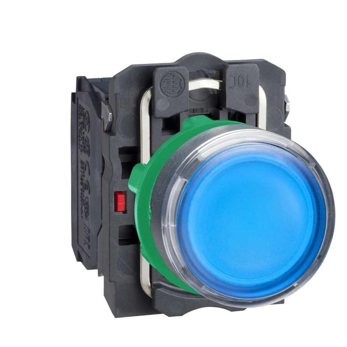 XB5 Pbutton Illum Flush Spr Ret 22mm Blue 240VAC 1NO/NC