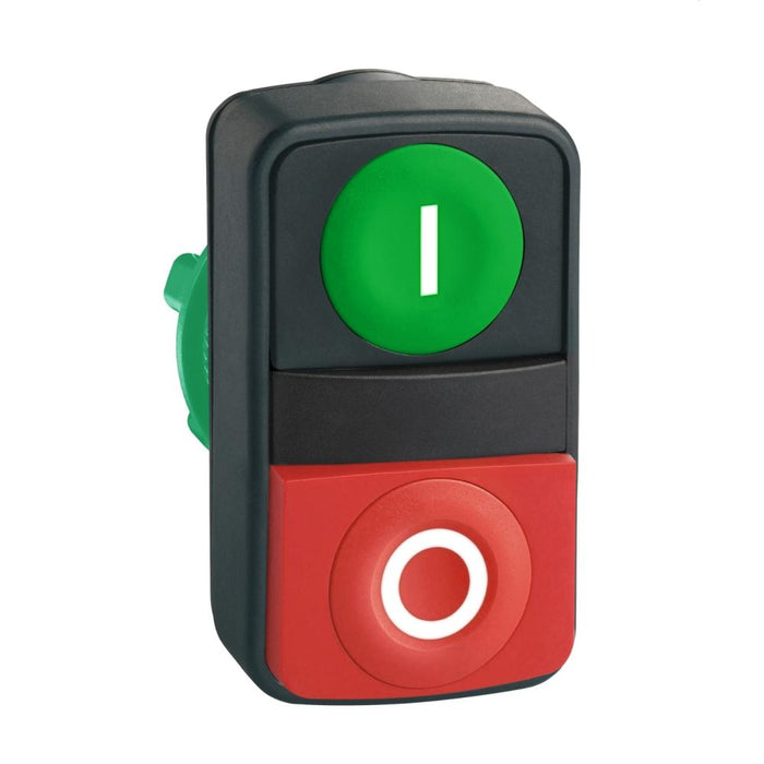XB5 Pbutton Head Dbl Ill 22mm Flush Green I Projecting Red O