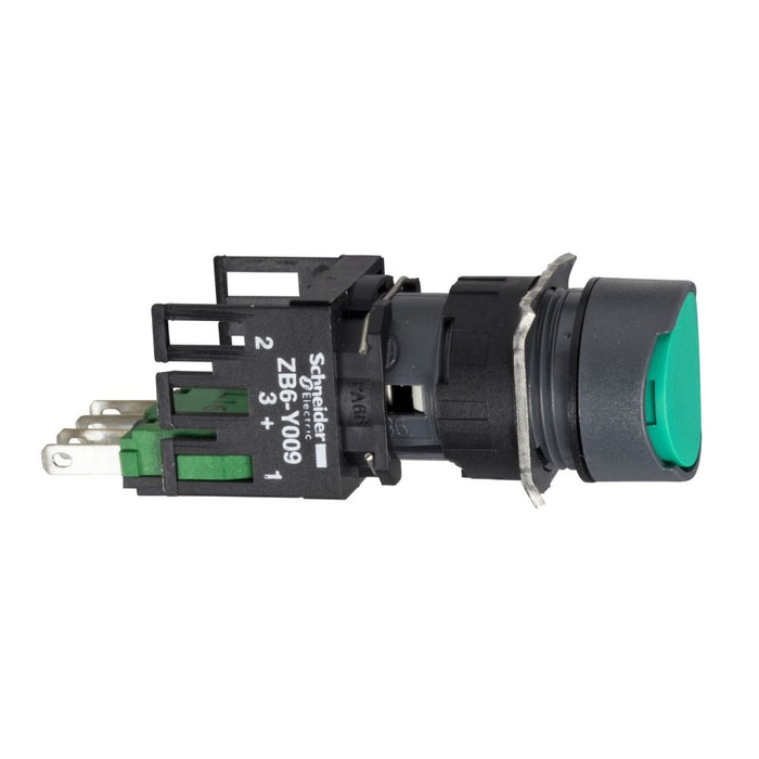 XB6 Pbutton Flush Spring Return 16mm Green 1NO