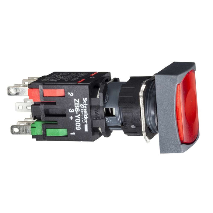 XB6 Pbutton Rect Illum Flush Spr Ret 16mm Red 1NC 12-24V
