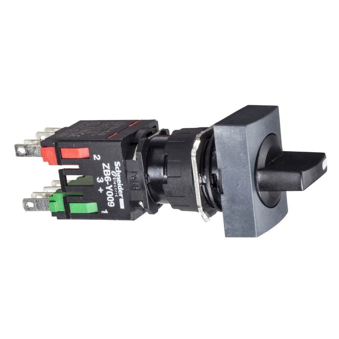 XB6 Selector Sw Rectangular Black 16mm 3pos Stay Put 1NO/1NC