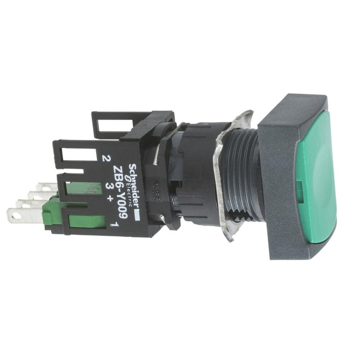 XB6 Pbutton Rectangular Flush Spring Return 16mm Green 1NO