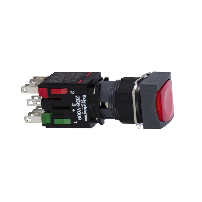 XB6 Pbutton Sq Illum Flush Spring Ret 16mm Red 1NC 12-24V