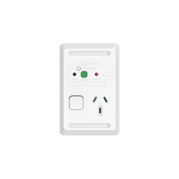 Pro Series Sw Socket 10A Sgl RCD 30mA Vert White