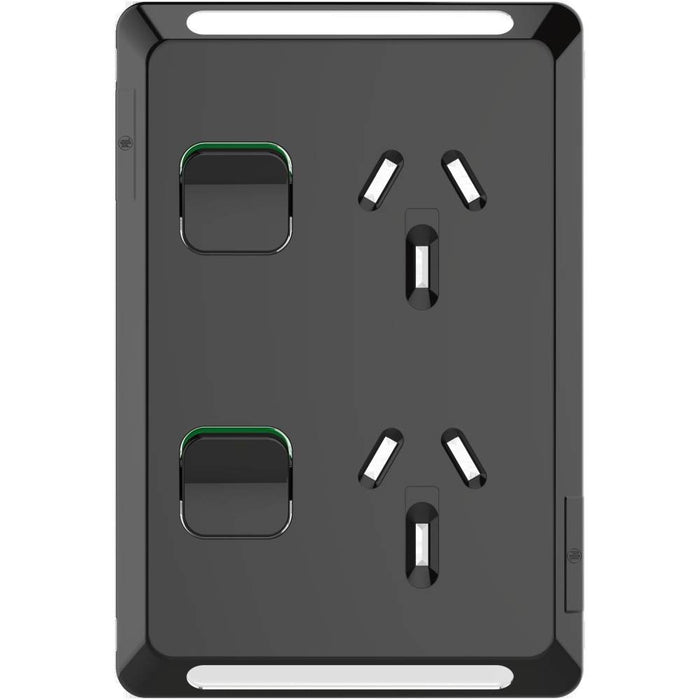 Pro Series Cover Plate Sw Socket 10A Dbl Vert Black