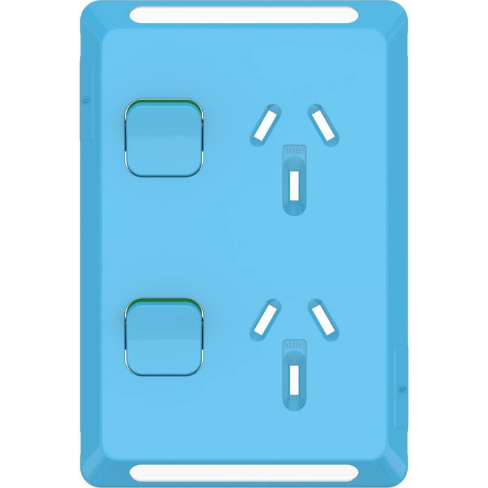 Pro Series Cover Plate Sw Socket 10A Dbl Vert Blue