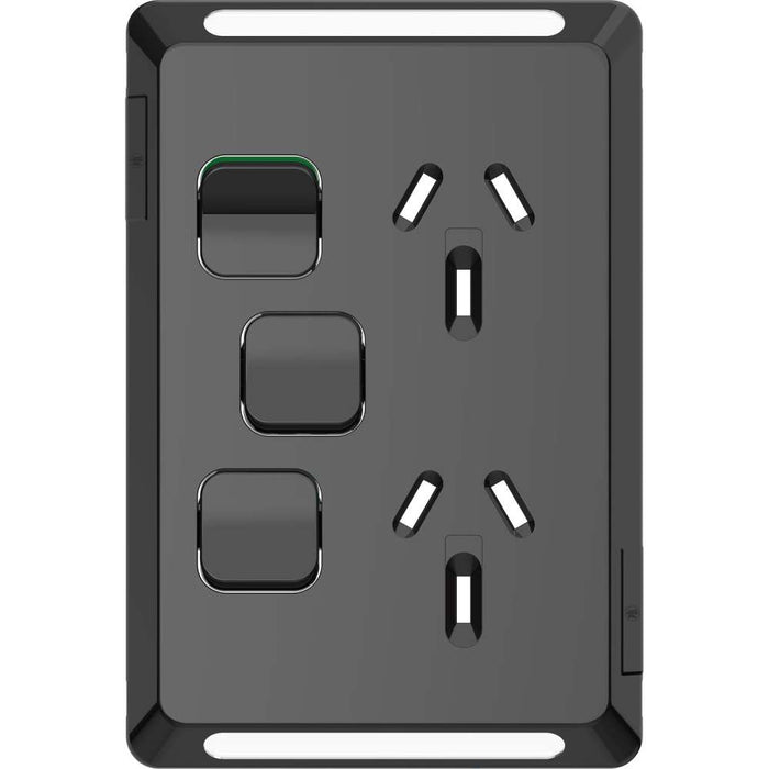 Pro Series Cover Plate Sw Socket Dbl Vert Extra Sw Black