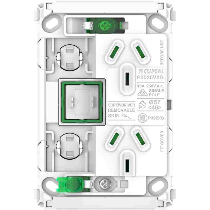 Pro Series Sw Socket 10A Grid Only Dbl Vert Extra Sw White
