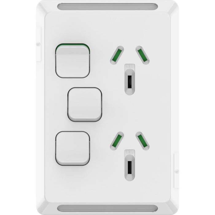 Pro Series Sw Socket 10A Double Vert Ext Switch White