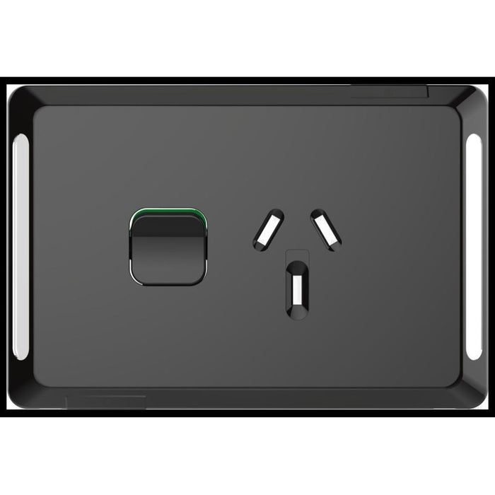 Pro Series Cover Plate Sw Socket 10A Sgl Horiz Black