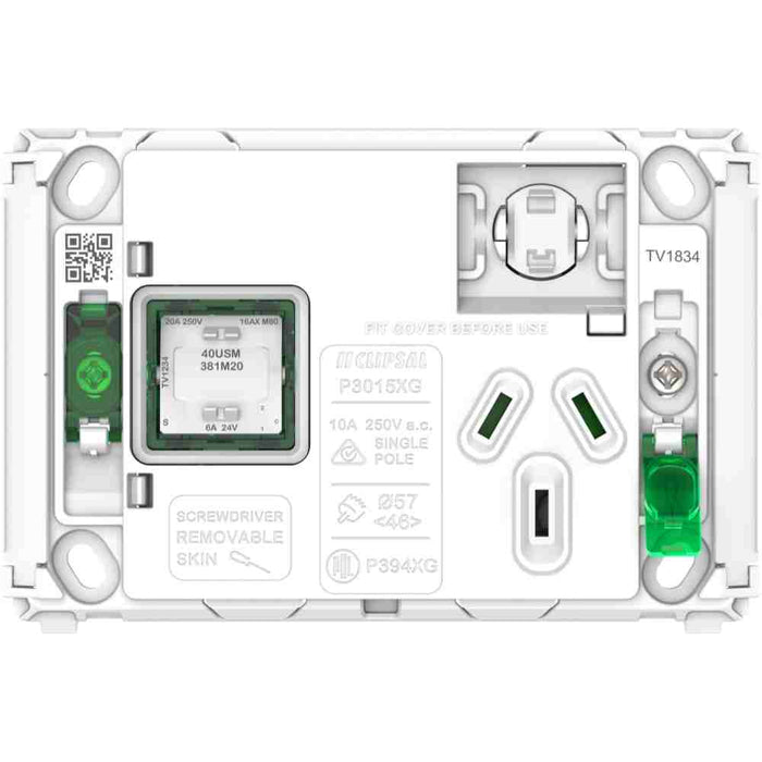 Pro Series Sw Socket 10A Grid Only Sgl Horiz Extra Sw White