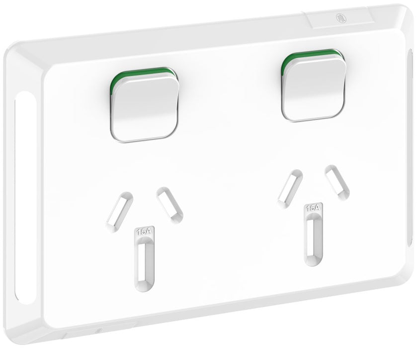 Pro Series Cover Plate Sw Socket 15A Dbl Horiz White