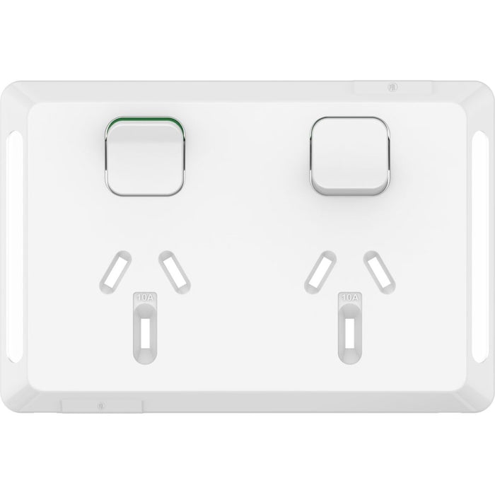 Pro Series Cover Plate Sw Socket 10A Dbl Horiz White
