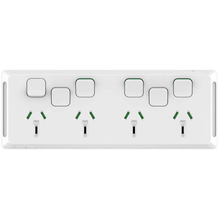 Pro Series Sw Socket 10A 4Way 2x Sw Horiz White