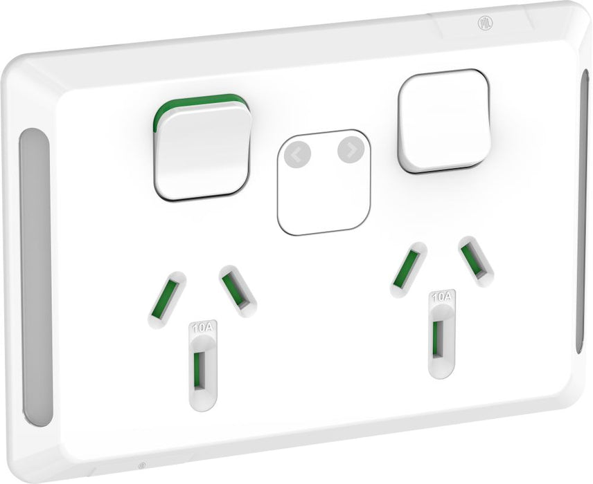 Pro Series Sw Socket 10A Double Horiz Pwr Ind White