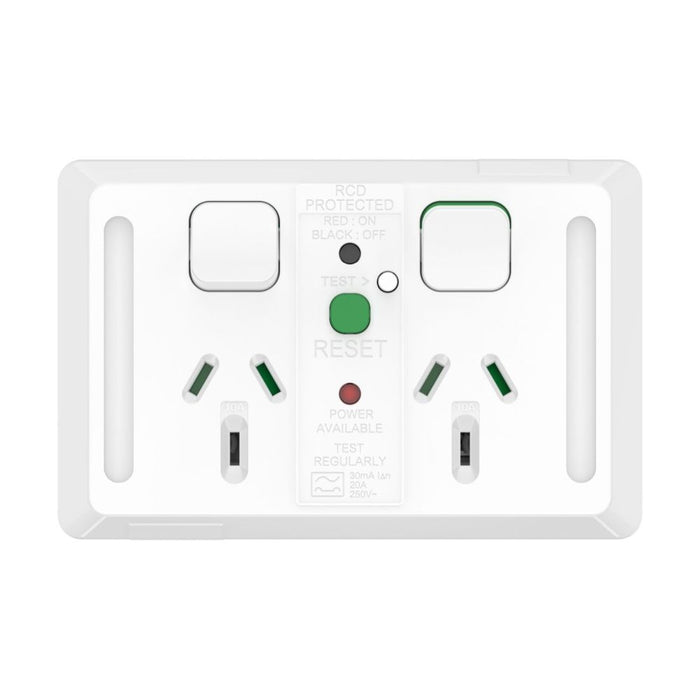 Pro Series Sw Socket 10A Dbl RCD 30mA Horiz White