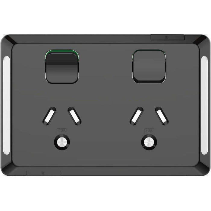 Pro Series Cover Plate Sw Socket Dbl Horiz Round Earth Black