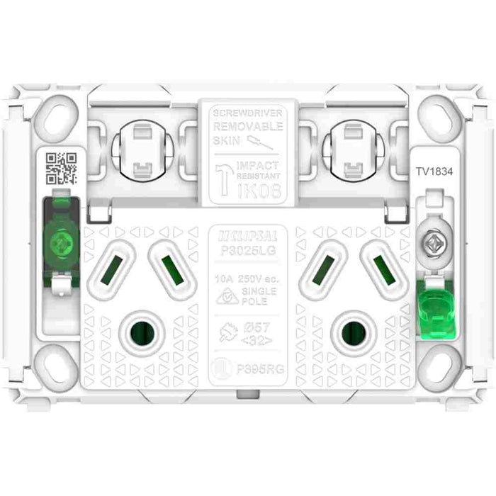 Pro Series Sw Socket 10A Grid Only Dbl Horiz Rnd Earth White