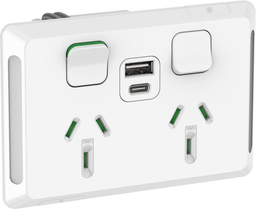 Pro Series Sw Socket Dbl Horiz USB Dual A+C Type White