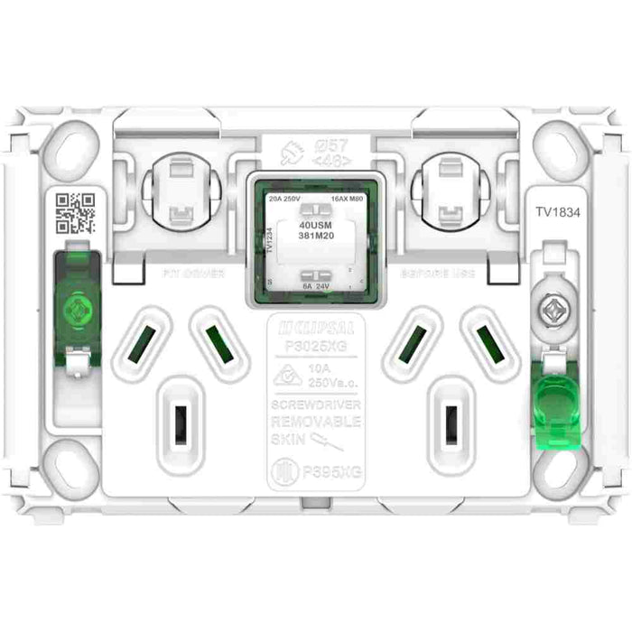 Pro Series Sw Socket 10A Grid Only Dbl Horiz Extra Sw White