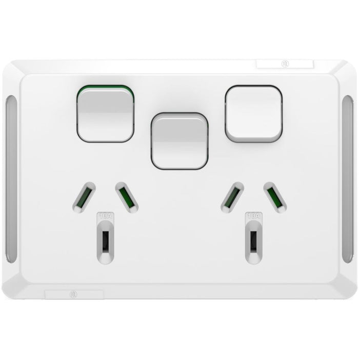 Pro Series Sw Socket 10A Double Horiz Extra Switch White
