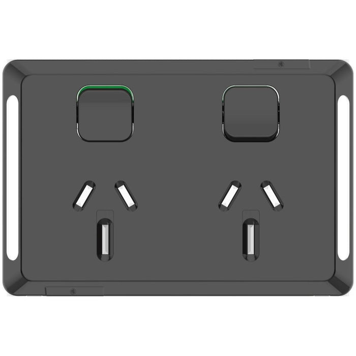 Pro Series Cover Plate Sw Socket 15A Dbl Horiz Black