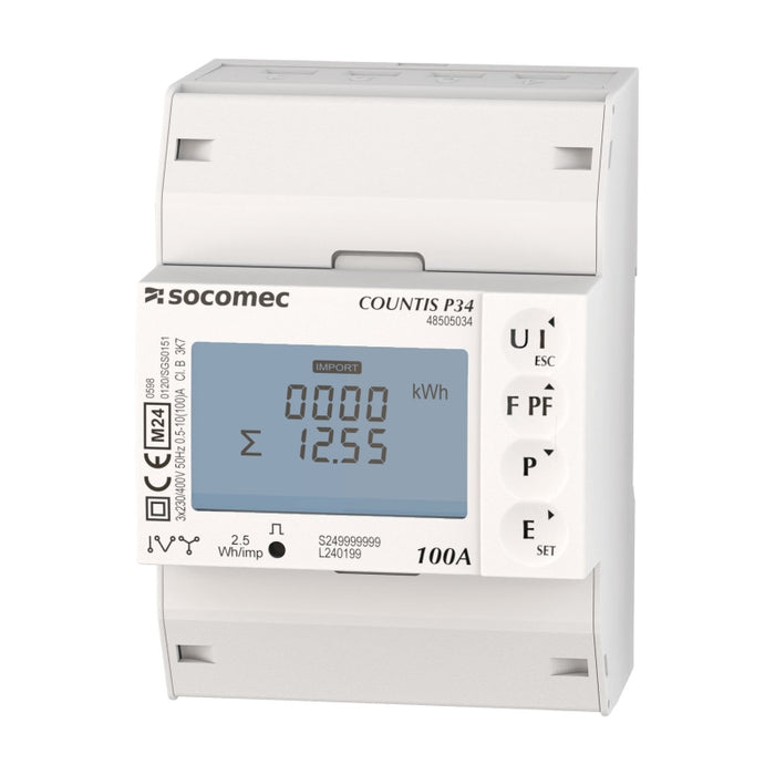 P34 Energy Meter 3Ph 100A RS485 Pulse 4 DIN