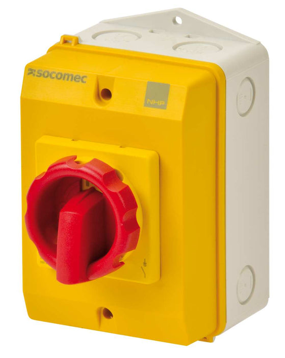 ISO Switch 3P 32A Enclosed Yellow Red Handle