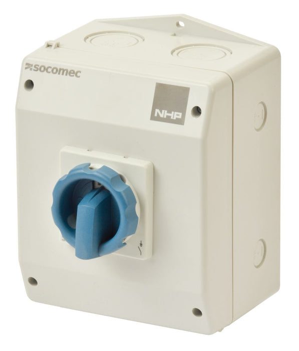 ISO Switch 4P 80A Enclosed Grey Blue Handle