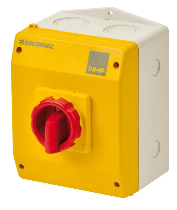 ISO Switch 3P 40A Enclosed Yellow Red Handle Large
