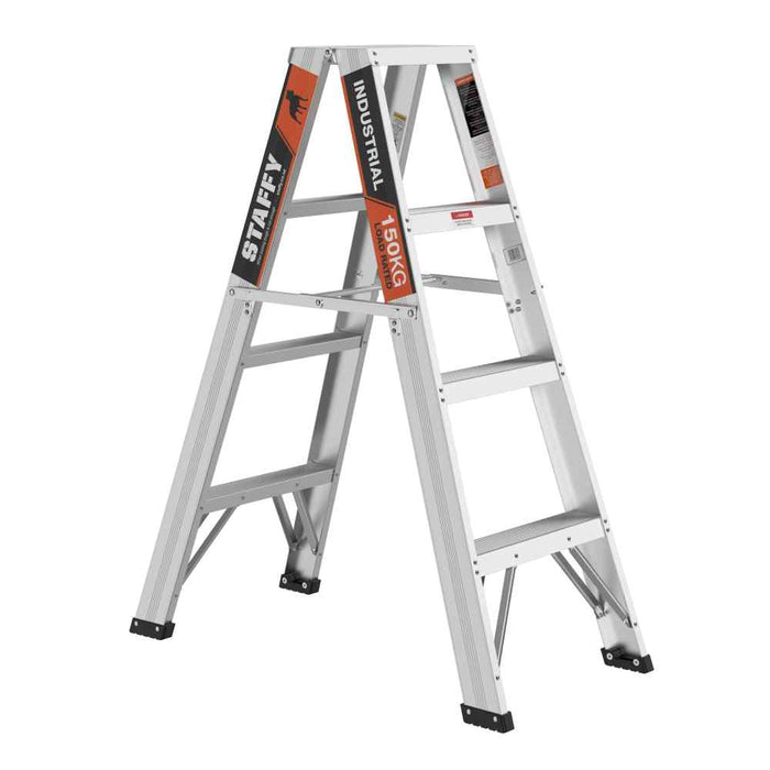 Staffy Step Ladder Double Sided 4 Step Aluminum 150kg rated