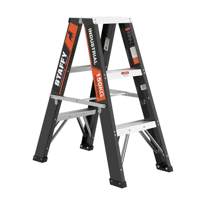 Staffy Step Ladder Double Sided 3 Step Fibreglass 150kg