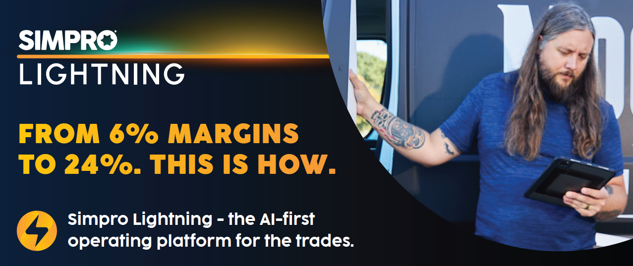 The average trade business runs on 6% margins. The top performers hit 24%. The difference isn't effort — it's the 20 things a profitable business does that the average one can't afford to staff for. Simpro Lightning gives you the rest.