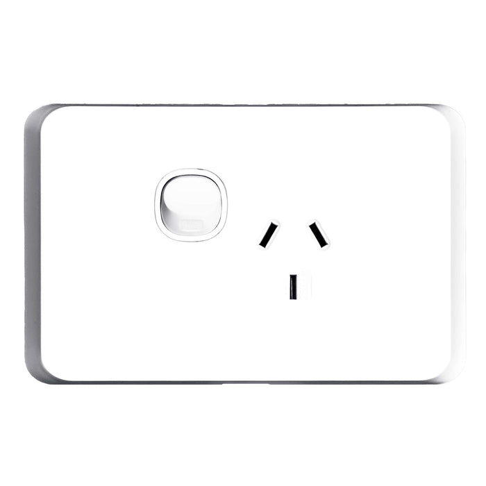 Sleek Switch Socket Single 10A Horizontal