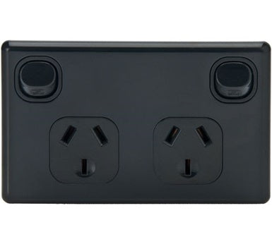Switch Socket Double 10A Horizontal Black