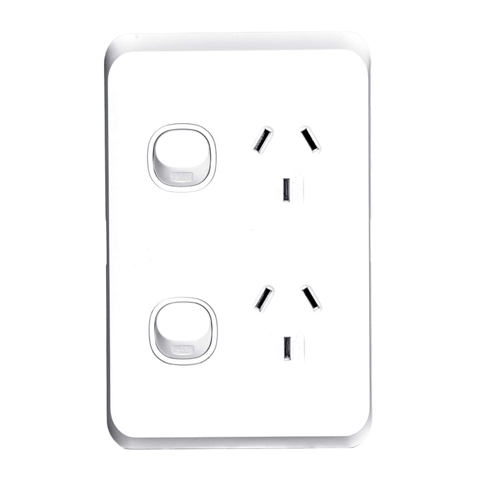 Sleek Switch Socket Double 10A Vertical