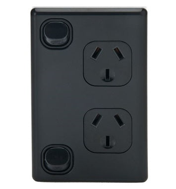 Switch Socket Double 10A Vertical Black