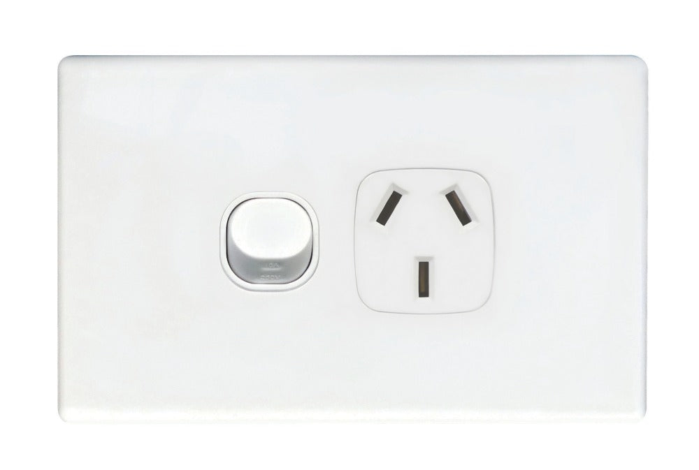 Slim Switch Socket Single 10A Horizontal Bright White
