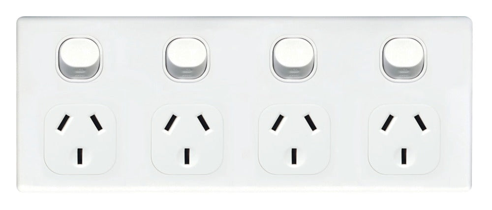 Switch Socket 4Way 10A Horizontal Bright White