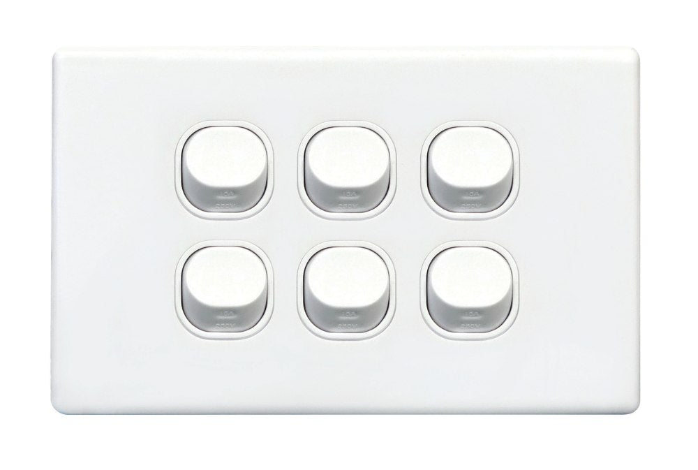 Slim Switch Plate 6Gang Bright White