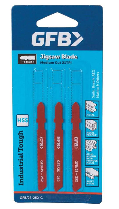 GFB Jigsaw Blades JS252C Medium Cut Metal Pkt3