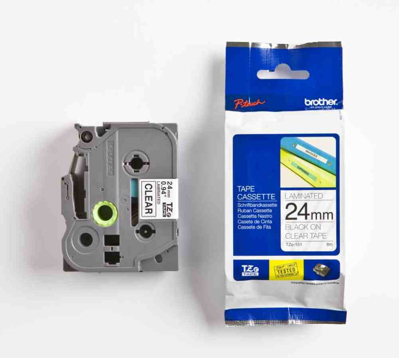 Laminated Tape Black on Clear 8m x 24mm