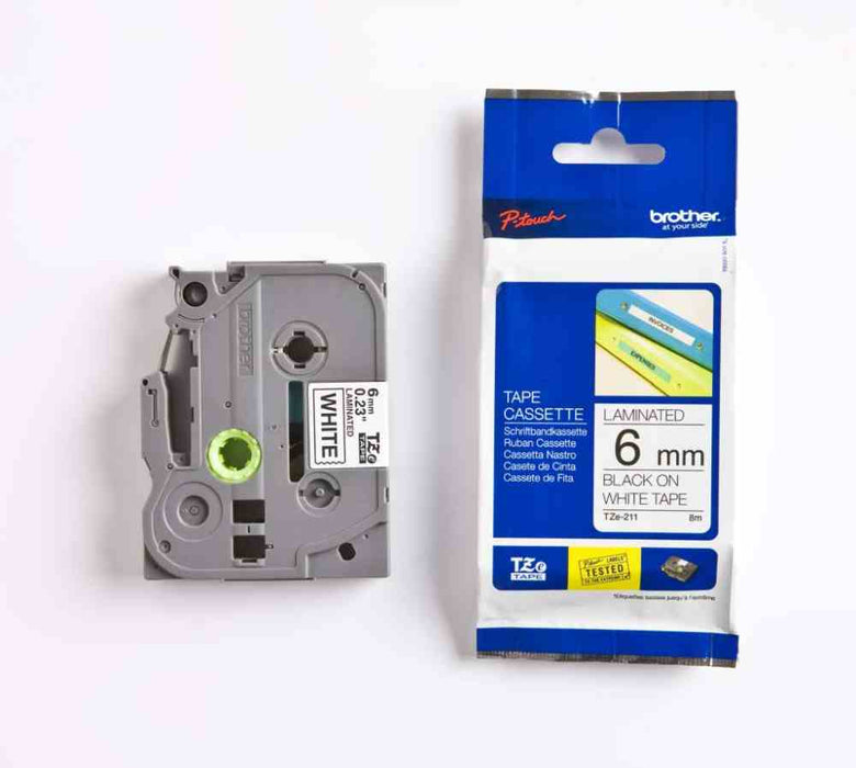 Laminated Tape Black on White 8m x 6mm