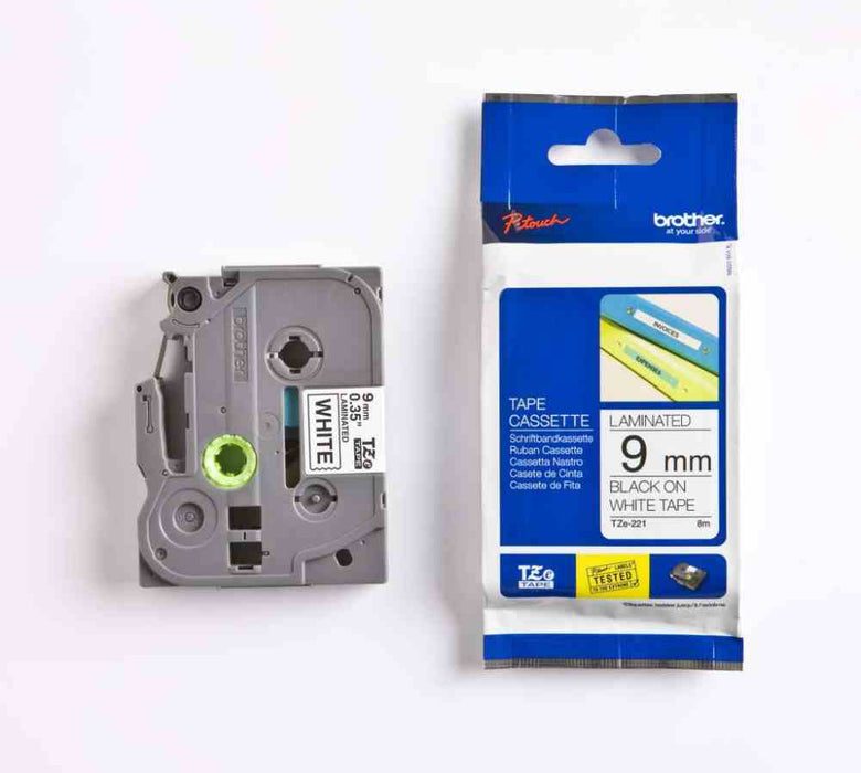 Laminated Tape Black on White 8m x 9mm