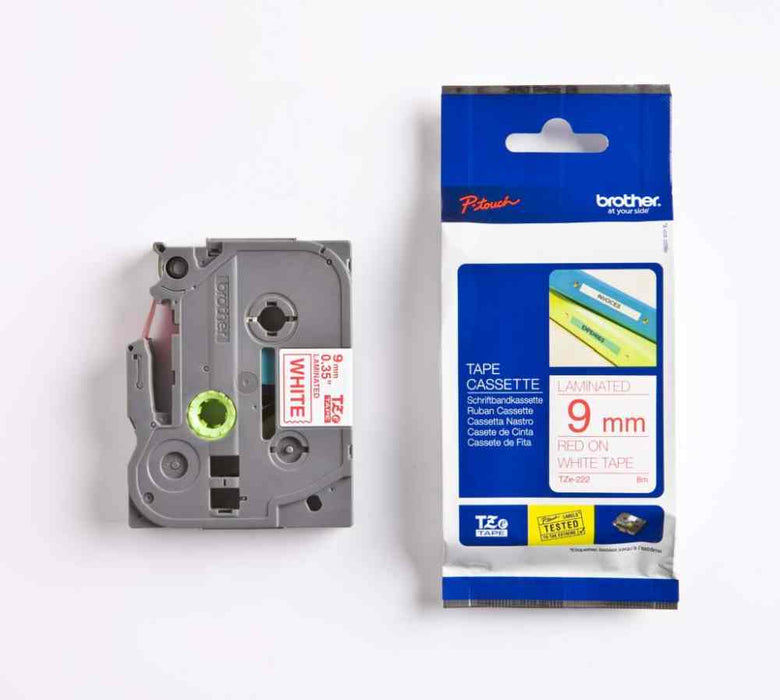 Laminated Tape Red on White 8m x 9mm