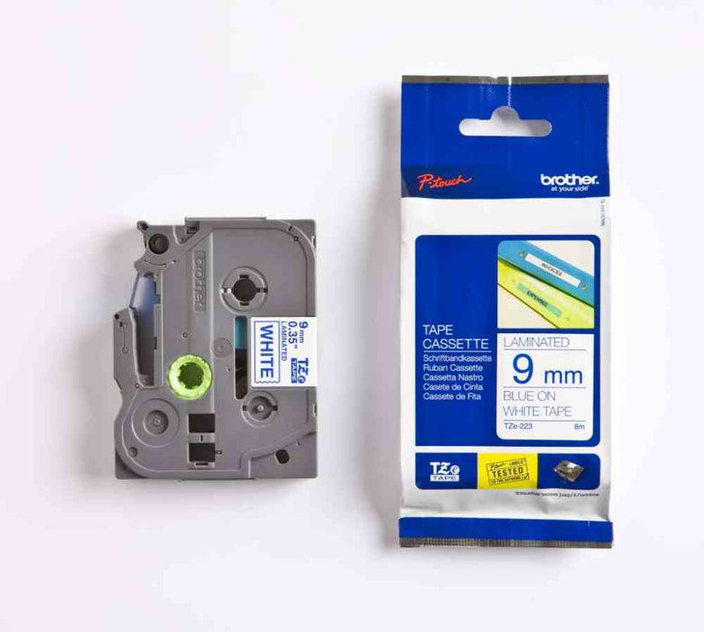 Laminated Tape Blue on White 8m x 9mm