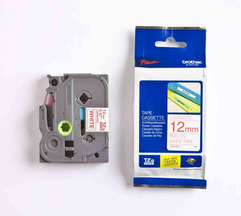 Laminated Tape Red on White 8m x 12mm