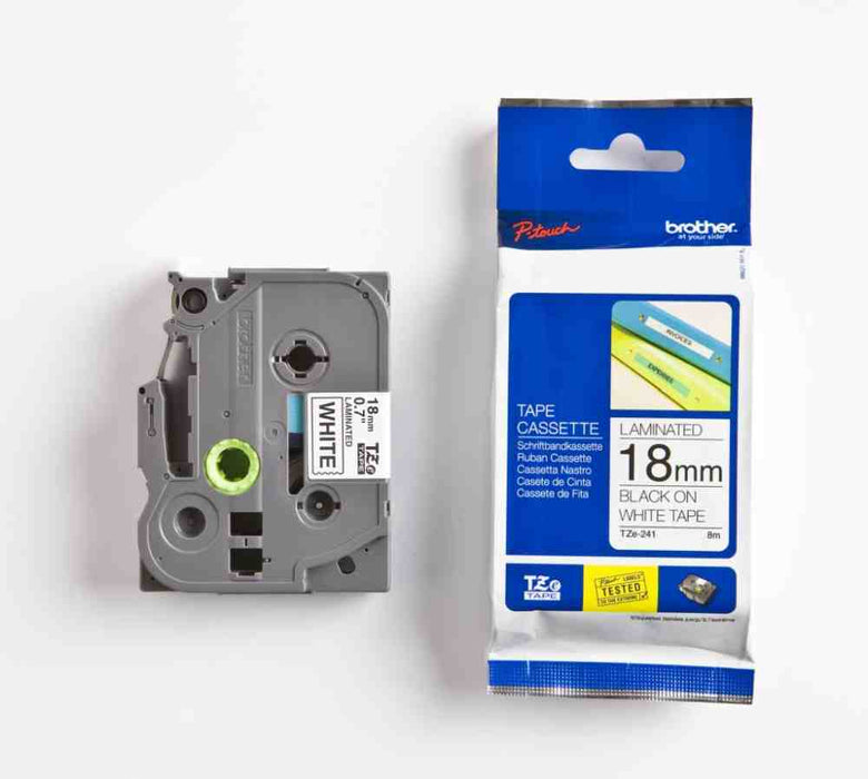 Laminated Tape Black on White 8m x 18mm